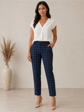 Banana Republic Navy Windowpane Slim Ankle Pants